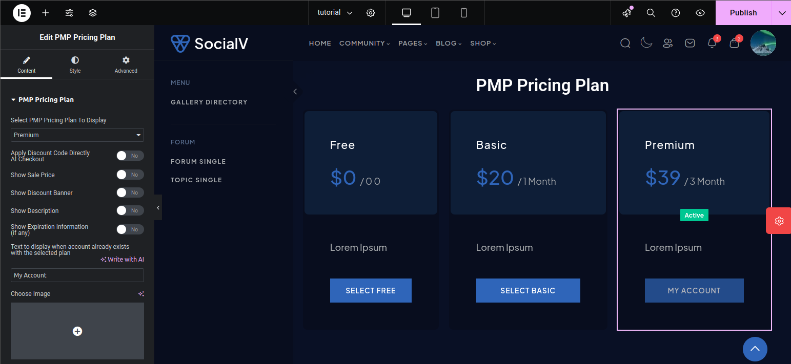 PMP Pricing Plan Widget